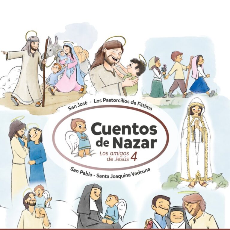 Portada del libro Cuentos de Nazar: Los amigos de Jesús 4, con ilustraciones de nuevos santos y del ángel Nazar